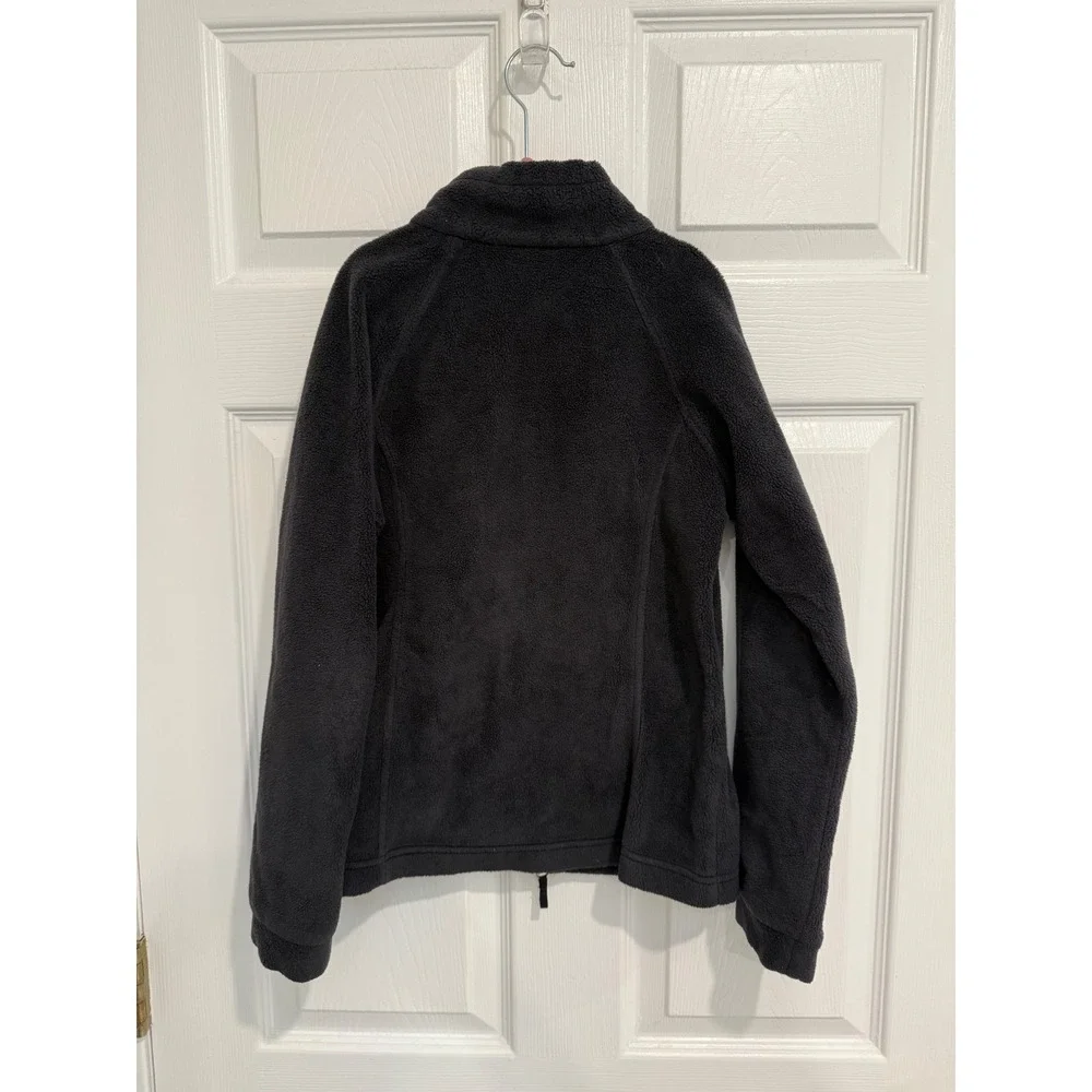 Columbia Kids Fleece Jacket Full Zip Charcoal Gray Pink Logo Size M 10/12